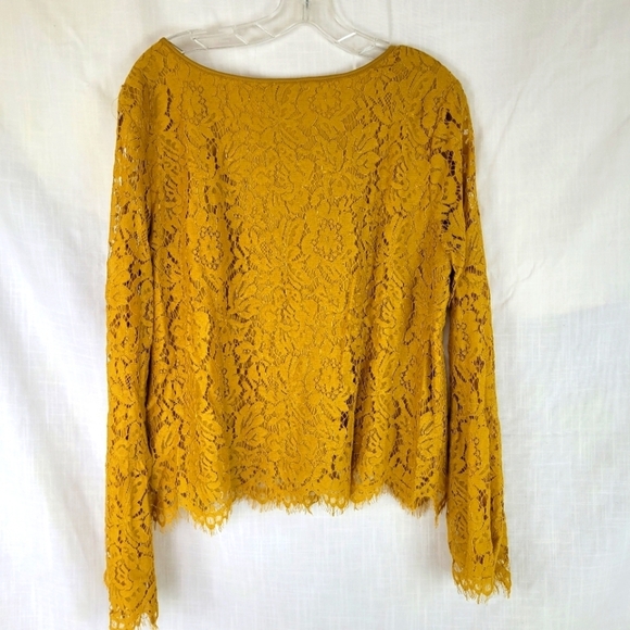 Zac and Rachel deep yellow lined lace top long sleeves flare cuffs boho party L - Picture 9 of 12